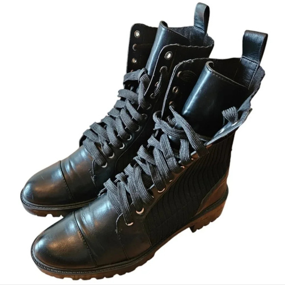 Zara Low Heeled Contrasting Moto Combat Lace Up Ankle Biker Boots Black Size 41. - Picture 7 of 16